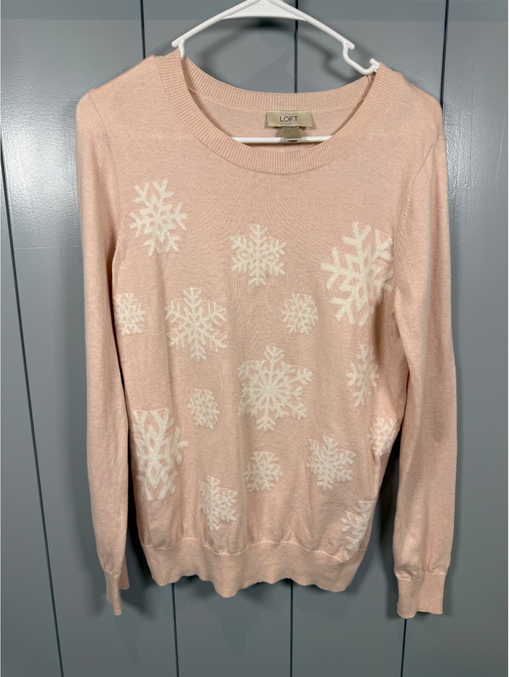 LOFT Medium Pink Cotton Snowflake Sweater Apres Ski Holiday Christmas